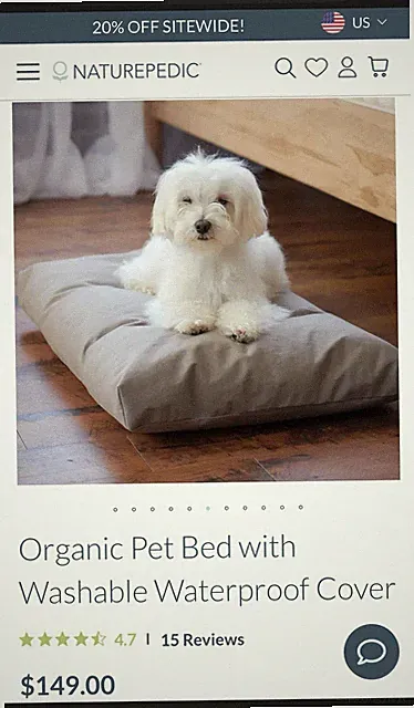 Naturepedic Organic MEDIUM Pet Bed with waterproof cover 30 inch NEW